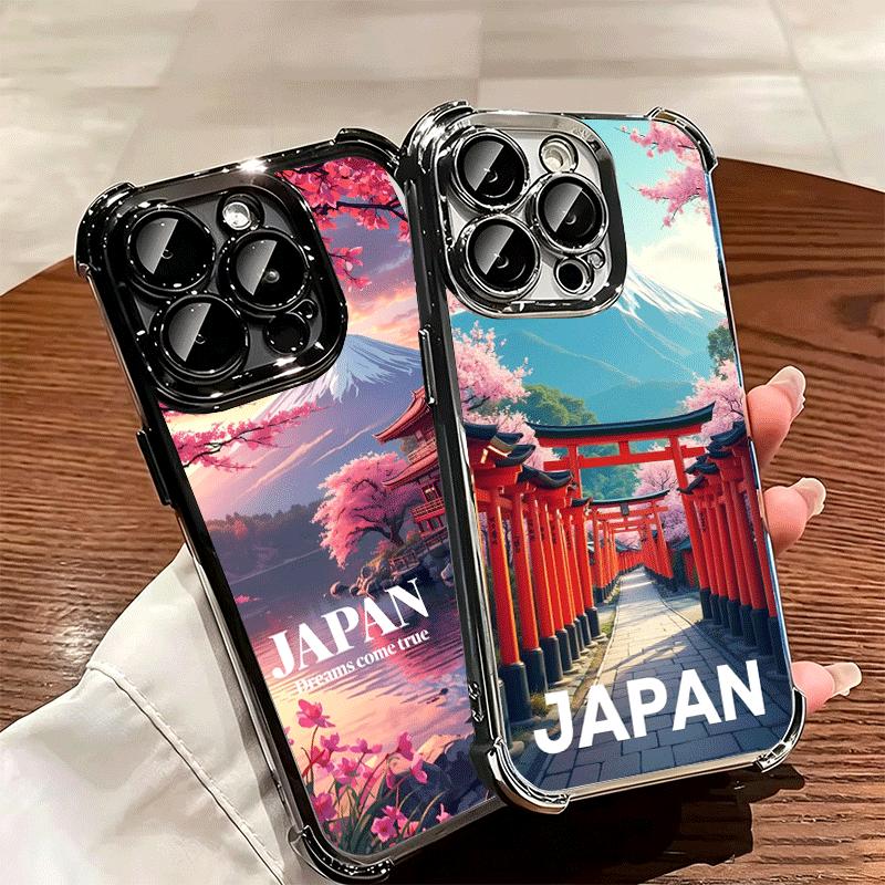 Osaka Tokyo Japan Scenery Plating Phone Case For Iphone 16 17 Pro Max Air 16E 14 15 Plus 12 13 Mini Anti-Fall Airabag Cover