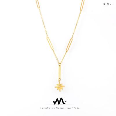 Eight-Pointed Star Diamond Pendant Necklace - Light Luxury Titanium Steel Clavicle Chain for Women