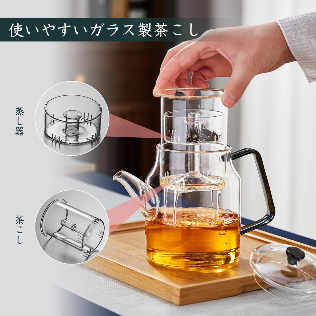 Pokaro Tea Teapot, Heat-Resistant Glass, 740ml Full Capacity, Stovetop-Safe, Glass Tea Strainer, Handled Lid, Microwave-Safe, Boiling Water-Safe,