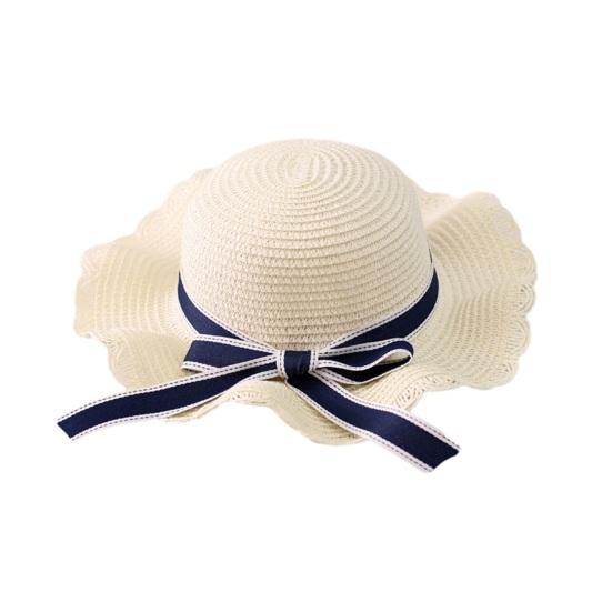 

Family Beach Hat Natural Straw Woven Wide Brim Sun Protection Foldable Lightweight Summer Travel Hat with Ribbon Bow Parent-child Beach Kid