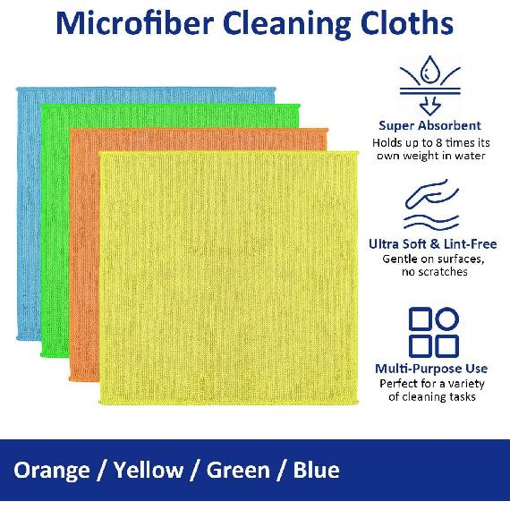 Microfiber Cleaning Cloths (12-Pack), 14" X 14", Ultra Absorbent, Lint-Free, Streak-Free, Reusable, Ideal For Car, Kitchen, Window, And Household