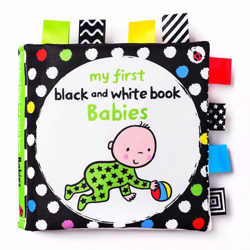 Lakarose Baby Black And White Label Cloth Book For Newborn Infant Early Education Visual Stimulation Tear-resistant Biteable Sound Paper Book