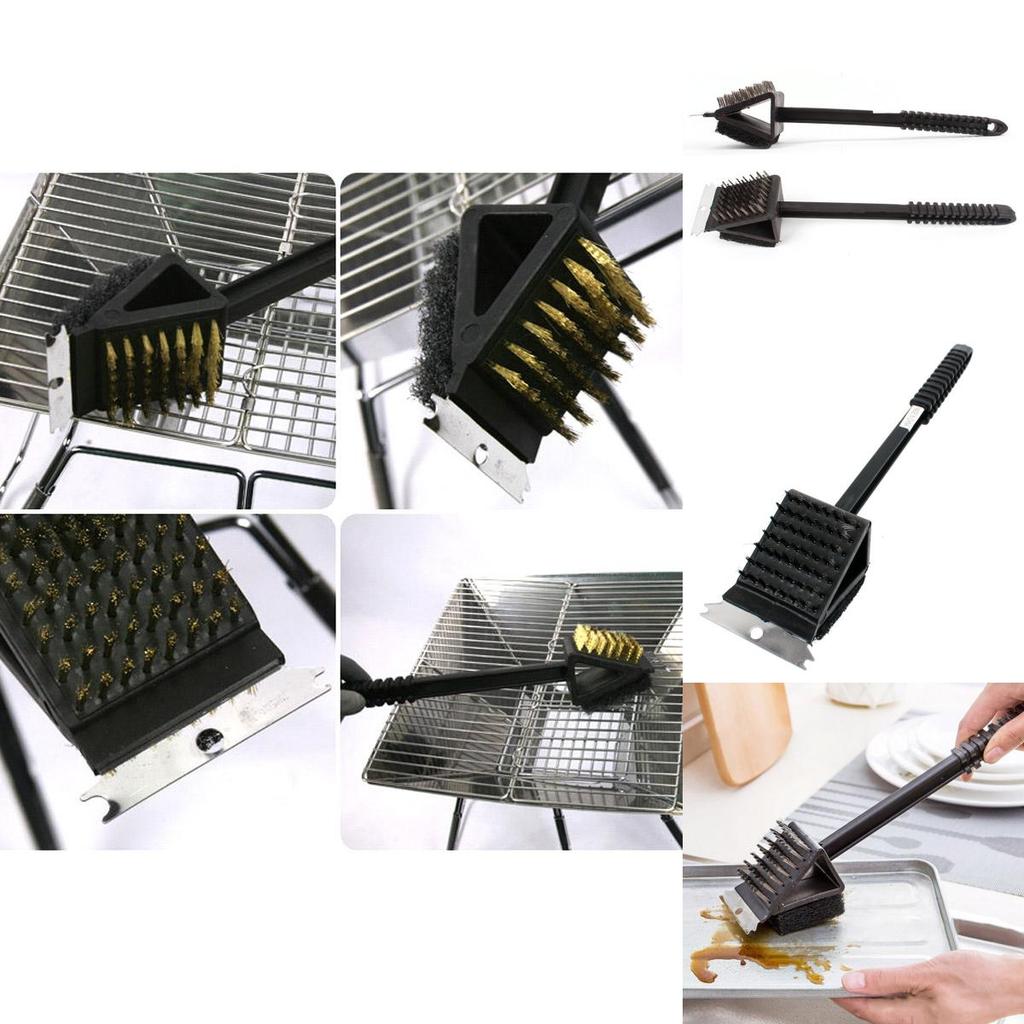 Premium 3 In 1 Barbecue Bbq Oven Grill Bristles Cleaning Stiff Brush Scraper Cleaner For Effortless Maintenance
