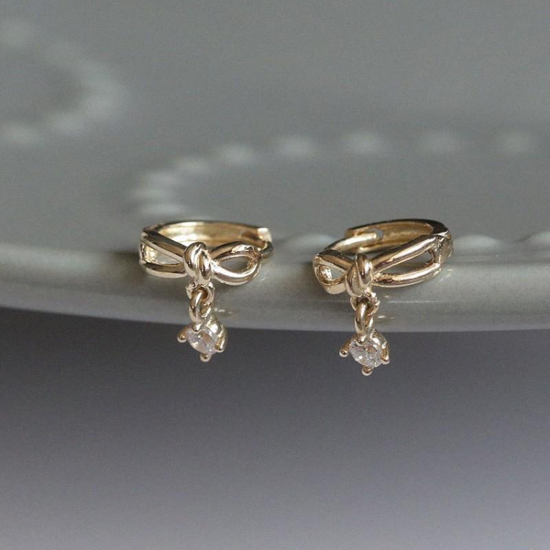 925 Sterling Silver Korean Sweet Bow Zircon Pendant Earrings for Women High Quality Simple Party Jewelry