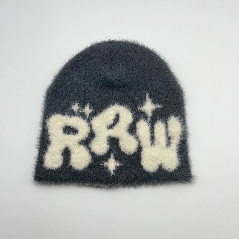 New imitation mink knitted jacquard hat, popular warm plush hat in Europe, America and autumn and winter