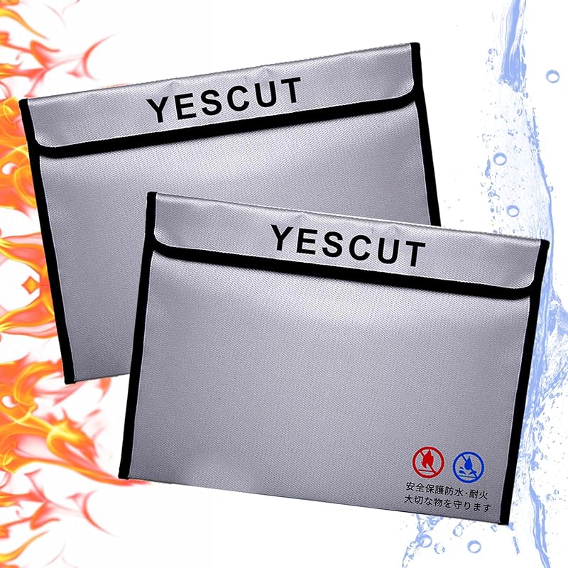 

YESCUT safe fireproof bag collection bag Valuable document storage case storage case fireproof case 23cm x 18cm/set of two fire protection