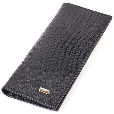 Textured Men's Vertical Wallet Made of Genuine Leather with Embossed CANPELLINI 21906 Black