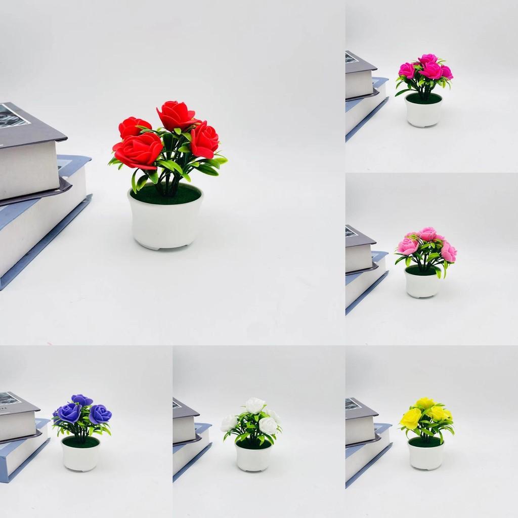 Small Rose Faux Greenery Three Leg Pot Valentines Gift And Display Tabletop