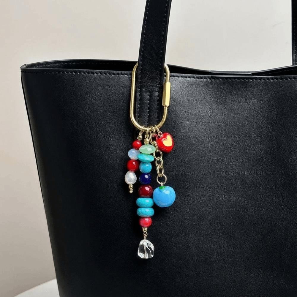 Hanger Beads Keychain DIY Heart Key Ring Fashion Bag Pendant Car Keyring