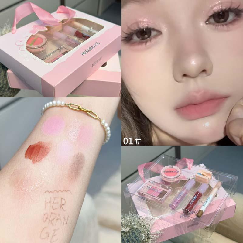 HERORANGE Conjunto de Maquiagem com 6 Peças Inclui Gloss Labial, Gloss Labial, Delineador, Blush, Sombra para Olhos, Longa Duração, À Prova d'Água, Conjunto Cosmético