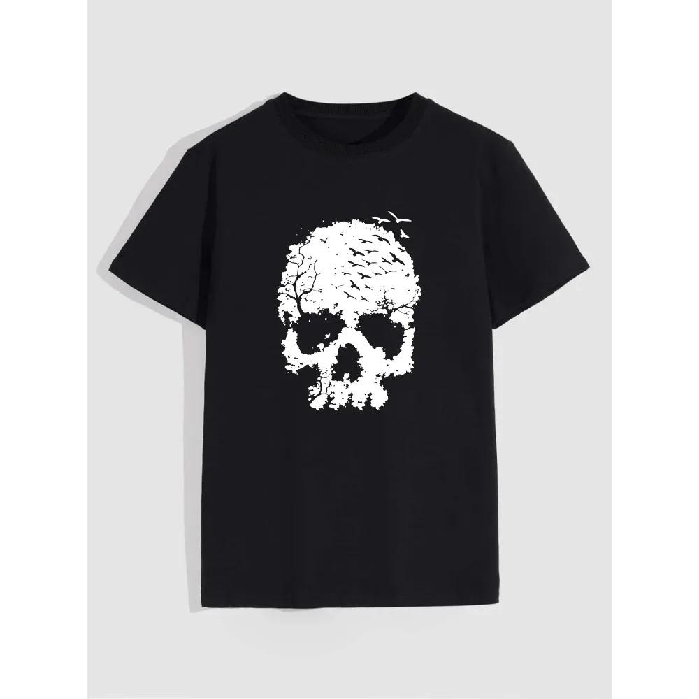Skull Print Men's Comfy T-shirt, Graphic Tee Men's Summer Outdoor Clothes, Men's Clothing, Tops For Men