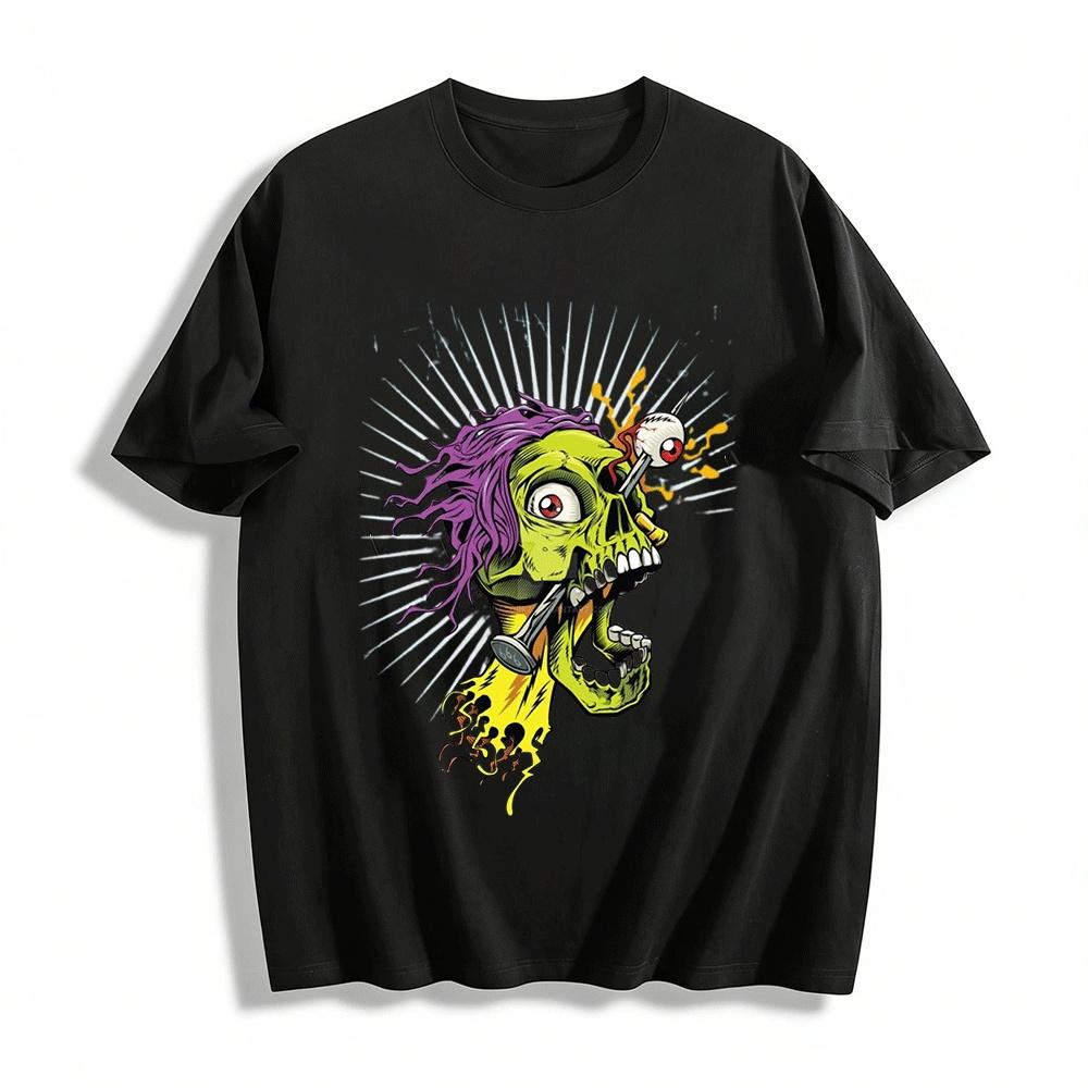Weird Skull Nail Print Short Sleeve T-shirt Trendy Street Style Top Pure cotton T-shirt XXS