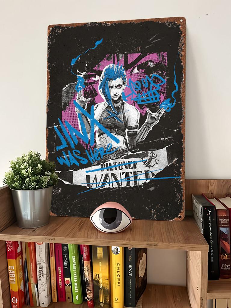 Jinx Var Här Poster Arcane Spel Metallskylt Heminredningsartiklar Anpassade Plåtskyltar för Gamer Spelrum Dekoration Väggkonst Mural