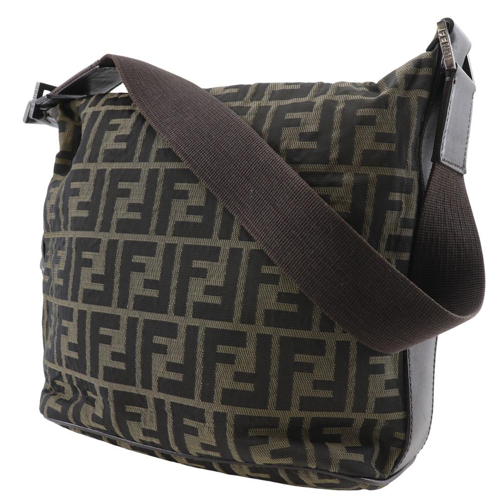 Fendi Zucca Shoulder Bag One Belt Brown Nylon Canvas Women Used
