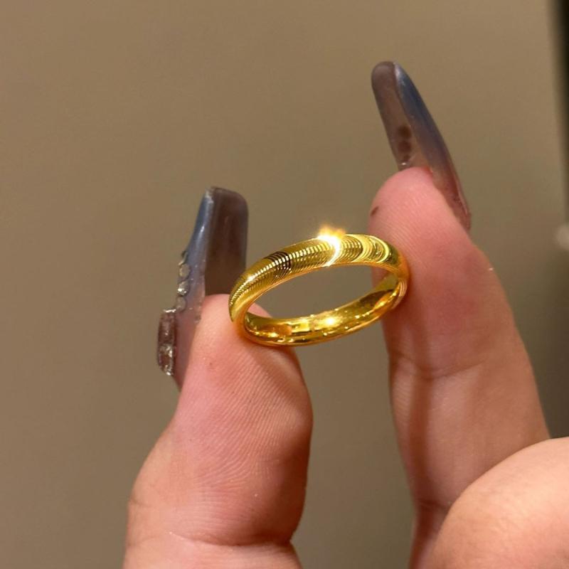 Shiny Copper Rings Non Fading Cat'S Eye Ring Plain Ring With Wavy Pattern Solid Couple'S Ring