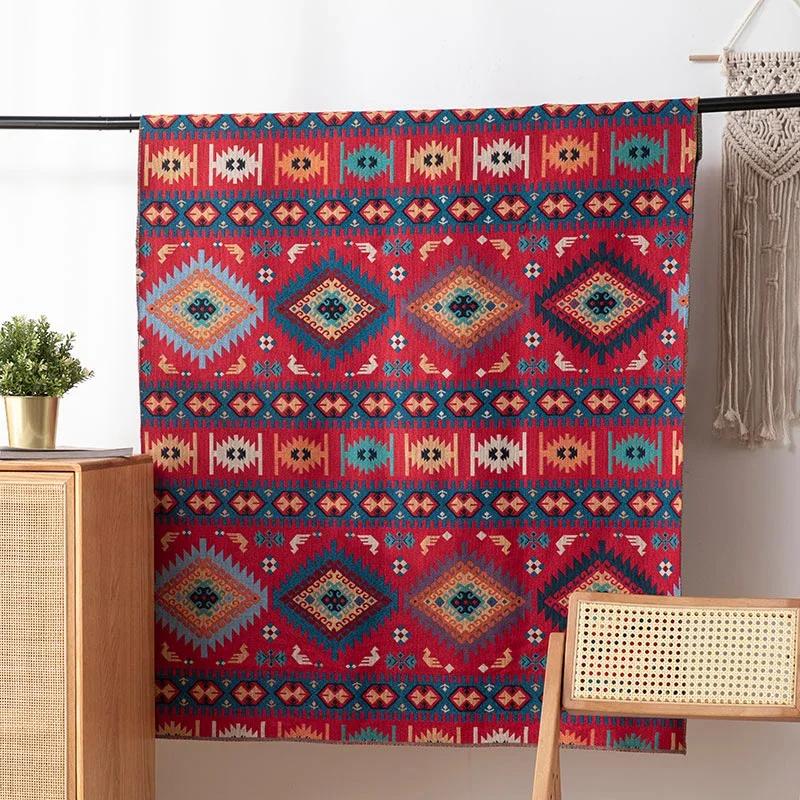 Ethnic Style Fabric Geometric Pattern Yarn Dyed Washable Jacquard Fabric for Home Textile DIY Sewing Background Decoration Cloth