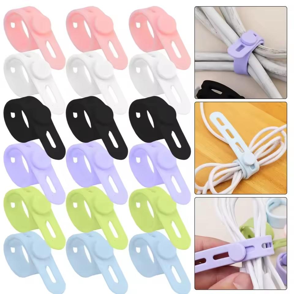 Cable Organizer Reusable Silicone Cable Ties Desk Winder Wire Management Clips for Earphone USB Cord Mouse Home Office Travel