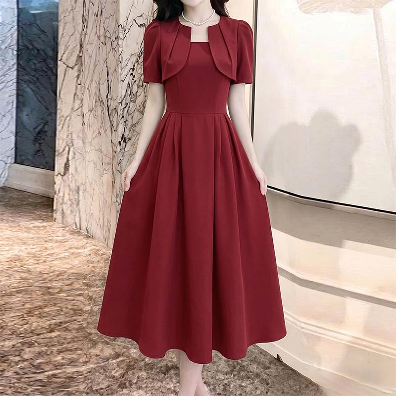 

ZANZEA Women Elegant Casual Round Neck Short Sleeve A-line Dress M вино красного