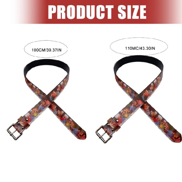 Comfortable Retro Art Waist Belt The Last Supper Design Waist Sash PU Leather Adjustable Size for Men Women