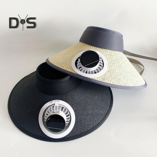 Sluneční klobouk se širokou krempou s vestavěným ventilátorem Letní venkovní slaměný kšilt s ventilátorem na solární/USB napájení pro kempování, rybaření, turistiku
