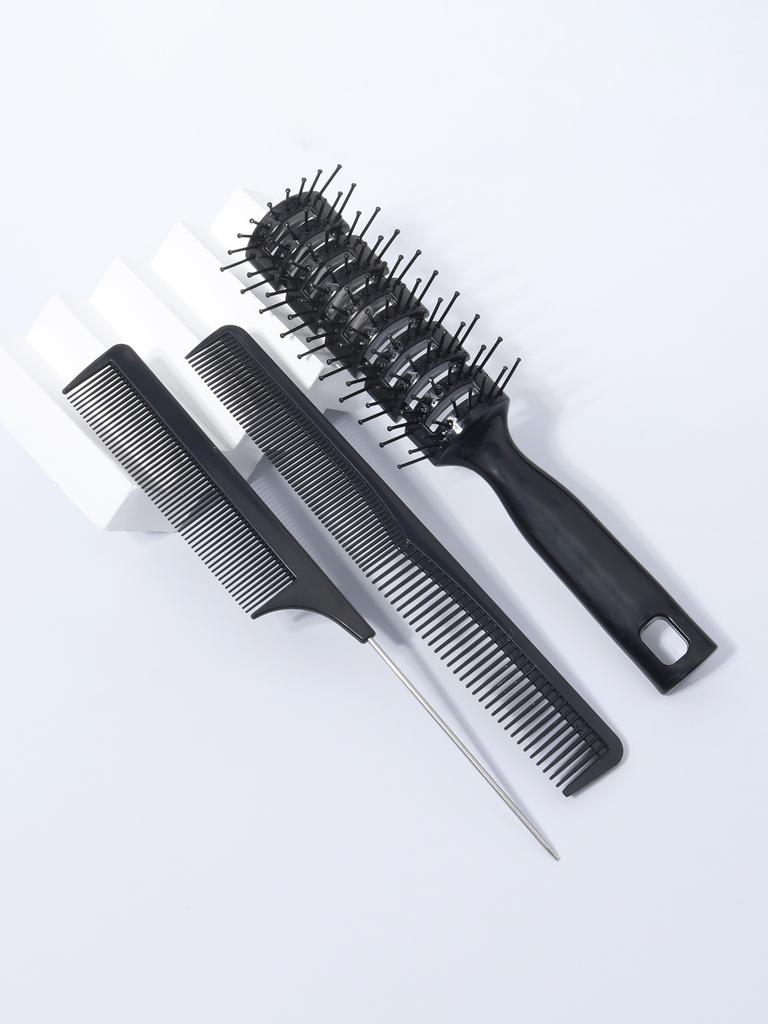 3-piece Fluffy Massage Salon Hair Steel Needle Tip Tail Comb and Double-sided Hair Comb Set Special for Real Hair Wigs