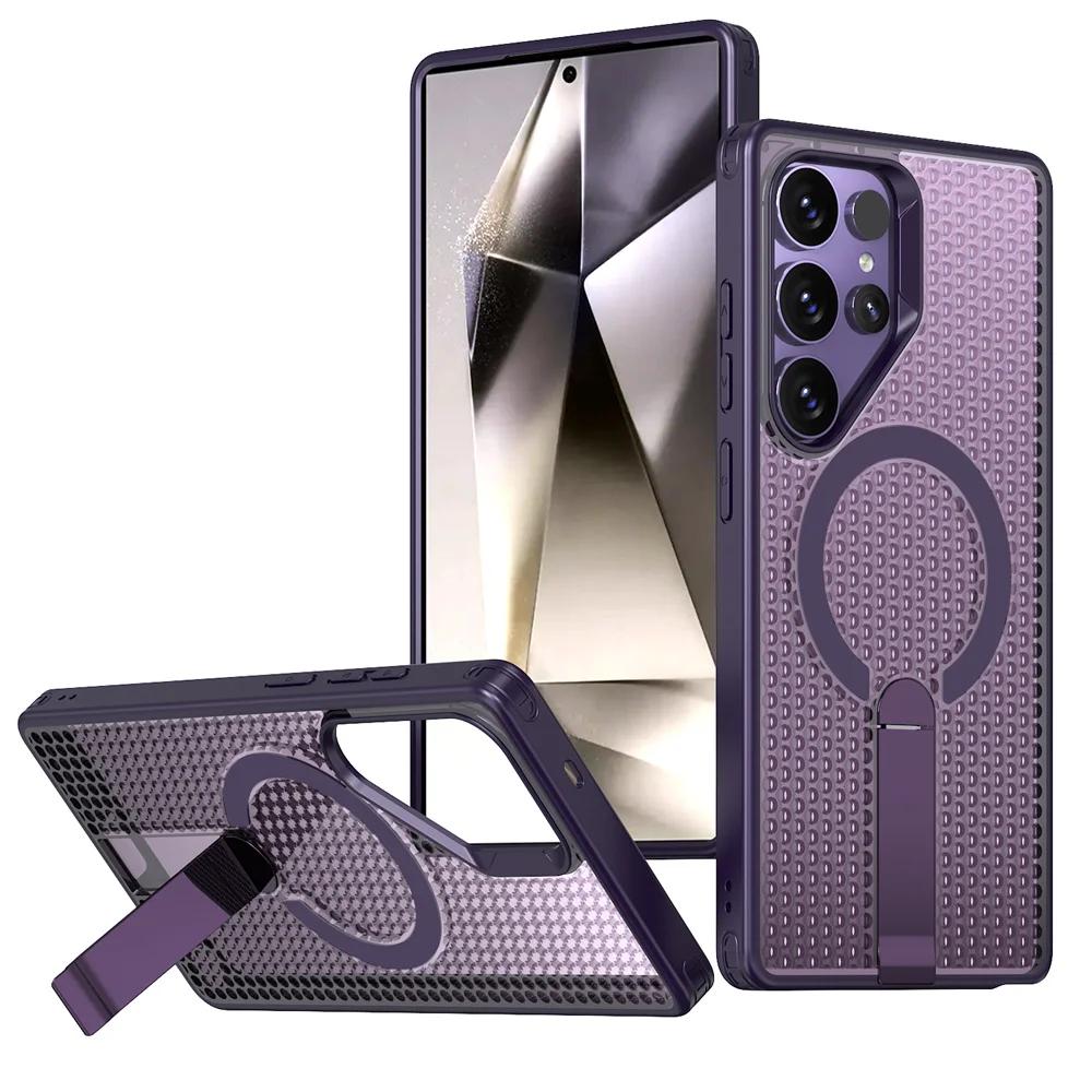 Case For Samsung Galaxy S25 S24 S23 S22 Ultra Plus S25Edge S24FE M56 F56 Heat Dissipation Hide Bracket Magnetic Shockproof Cover