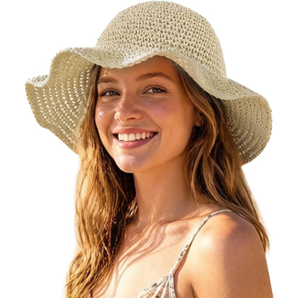 Wide Brim Summer Beach Hat for Women, Crochet Style, Ideal for Travel and Sun Protection