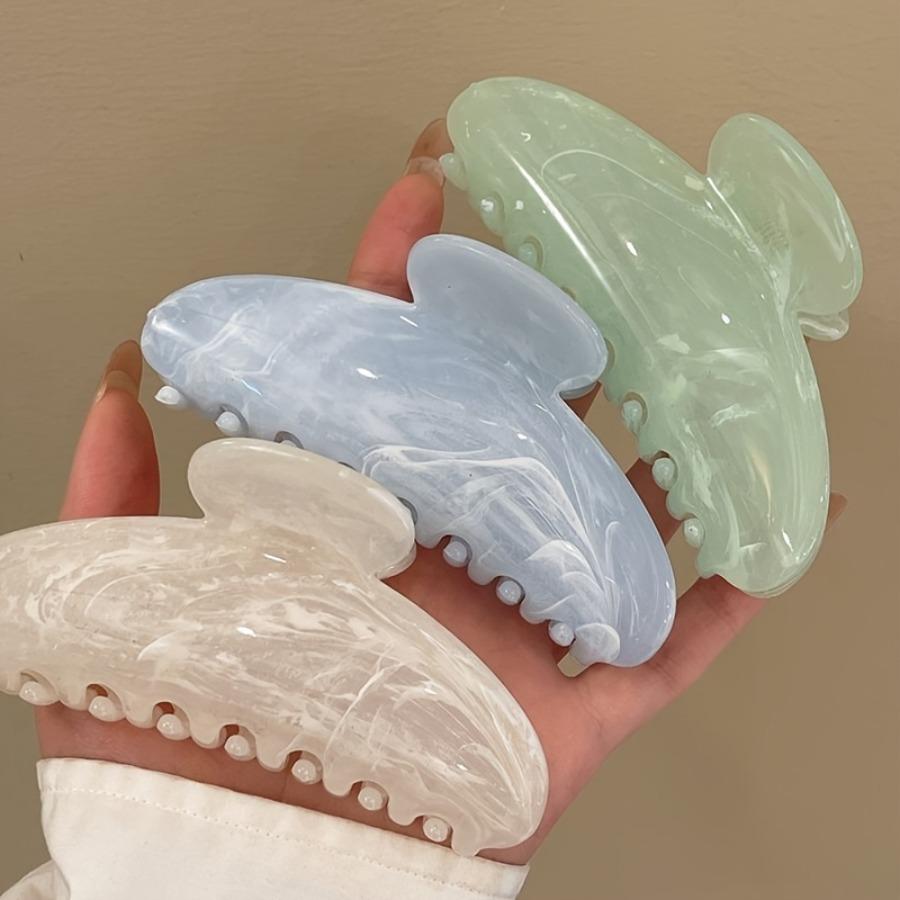 3-Color Set Marble Streamer Cloud Pattern Crescent Acetate Hair Clip, High-End Fashionable Sweet Hair Accessory