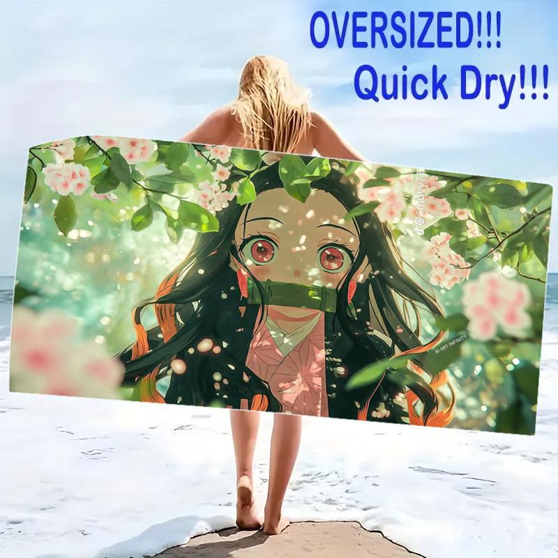 Nezuko Print Beach Towel, Large Soft Quick Dry Towel for Beach Camping Swimming