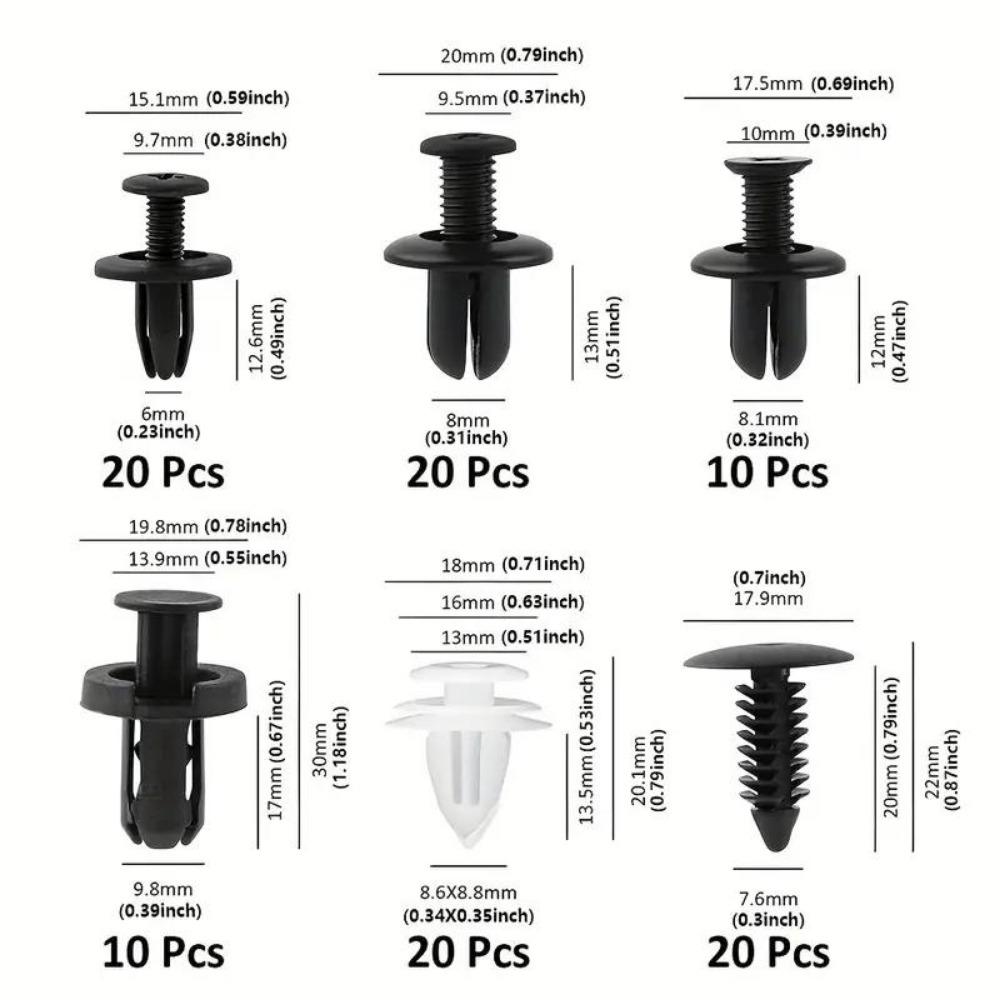100 Stück Universal-Befestigungsclips aus Kunststoff fürs Auto – 6 verschiedene Typen für eine sichere Befestigung