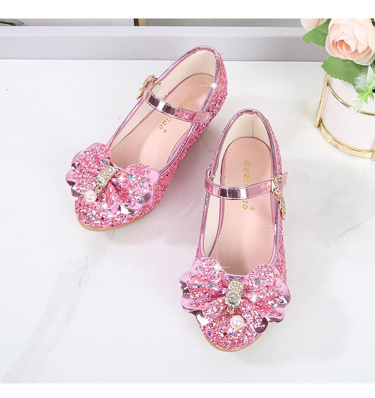 Sapatos de Salto Alto de Couro para Meninas com Laço de Strass - Modelo Princesa de Cristal Primavera 2025