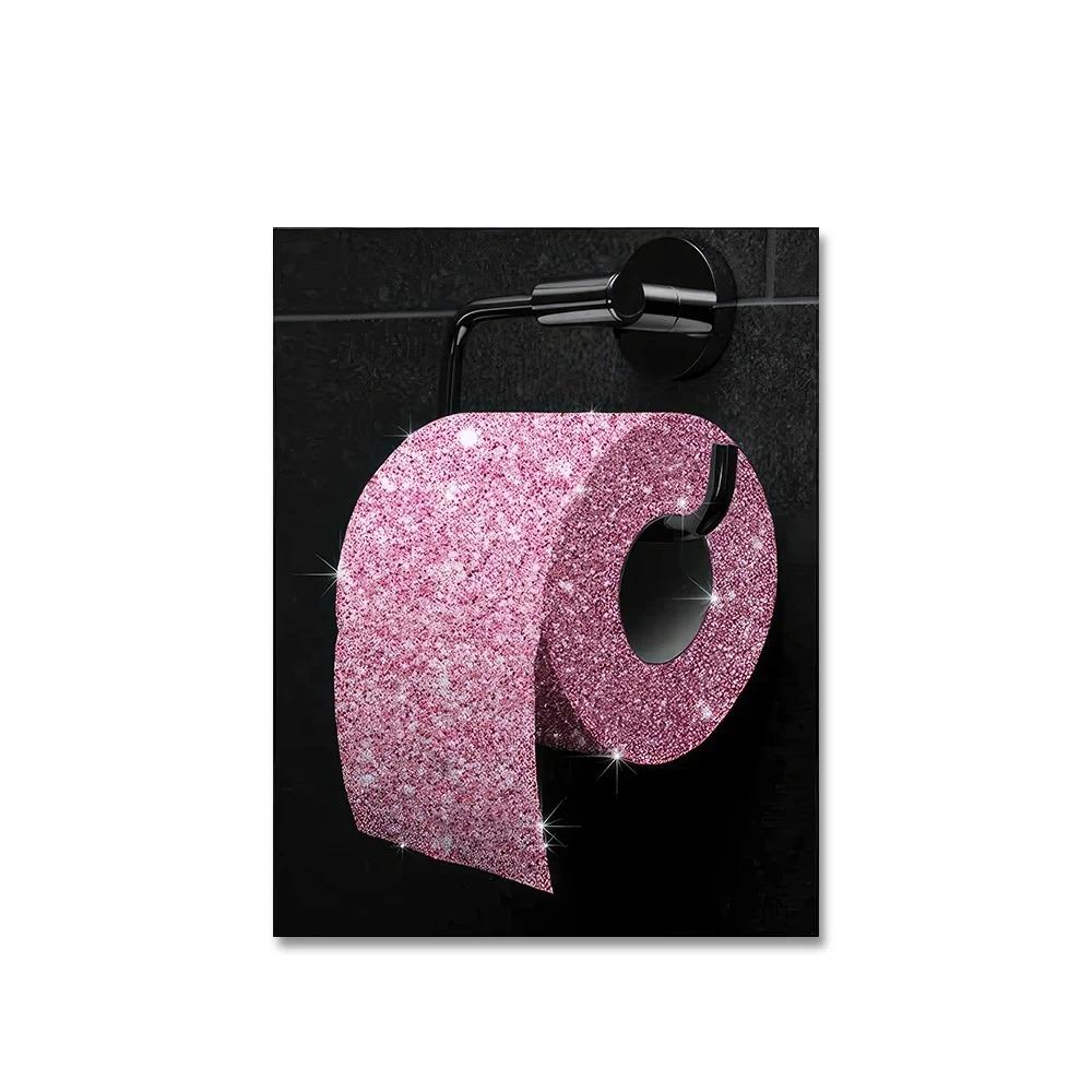 Black and Pink Toilet Posters Fashion Pink Woman Canvas Paintings And Prints HD Pictures For Washroom Bathroom Decor Frameless
