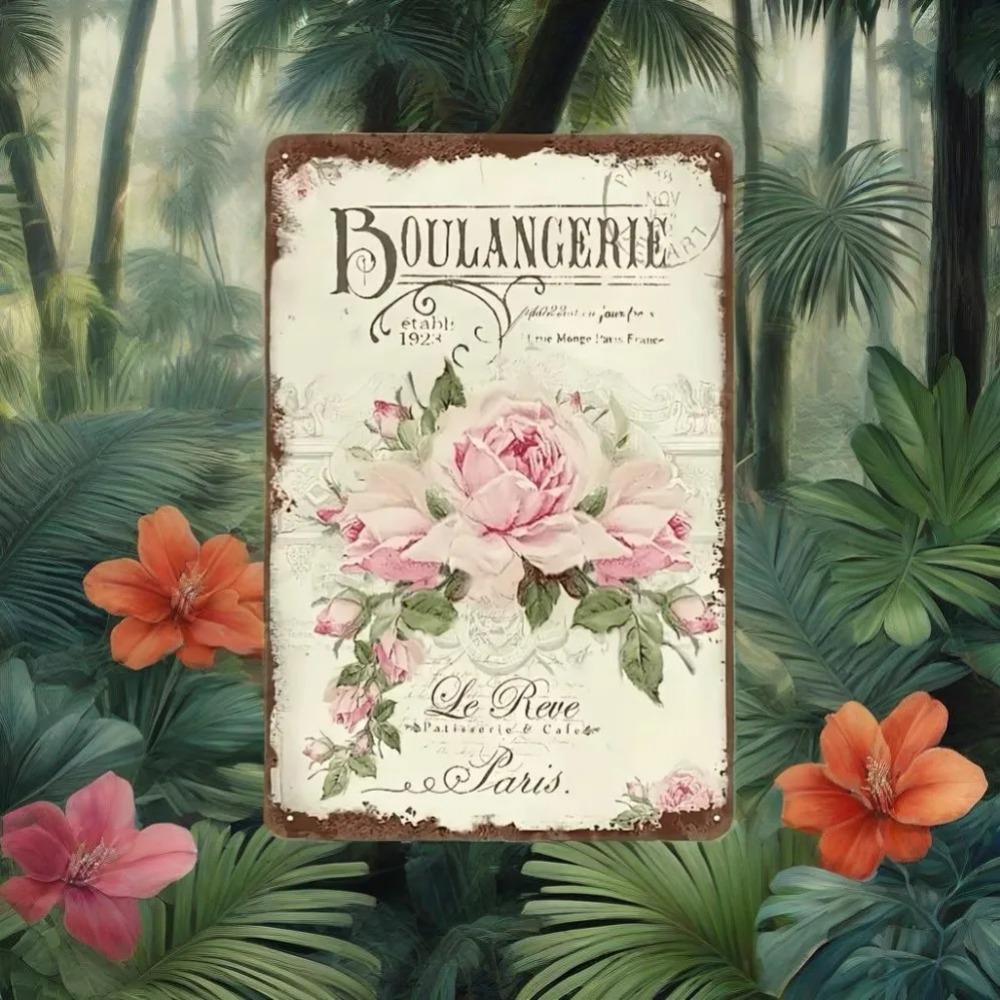 Distressed Vintage Rose Floral Tin Metal Plaque – Versatile Office Decor, Ideal Birthday & Valentine's Gift