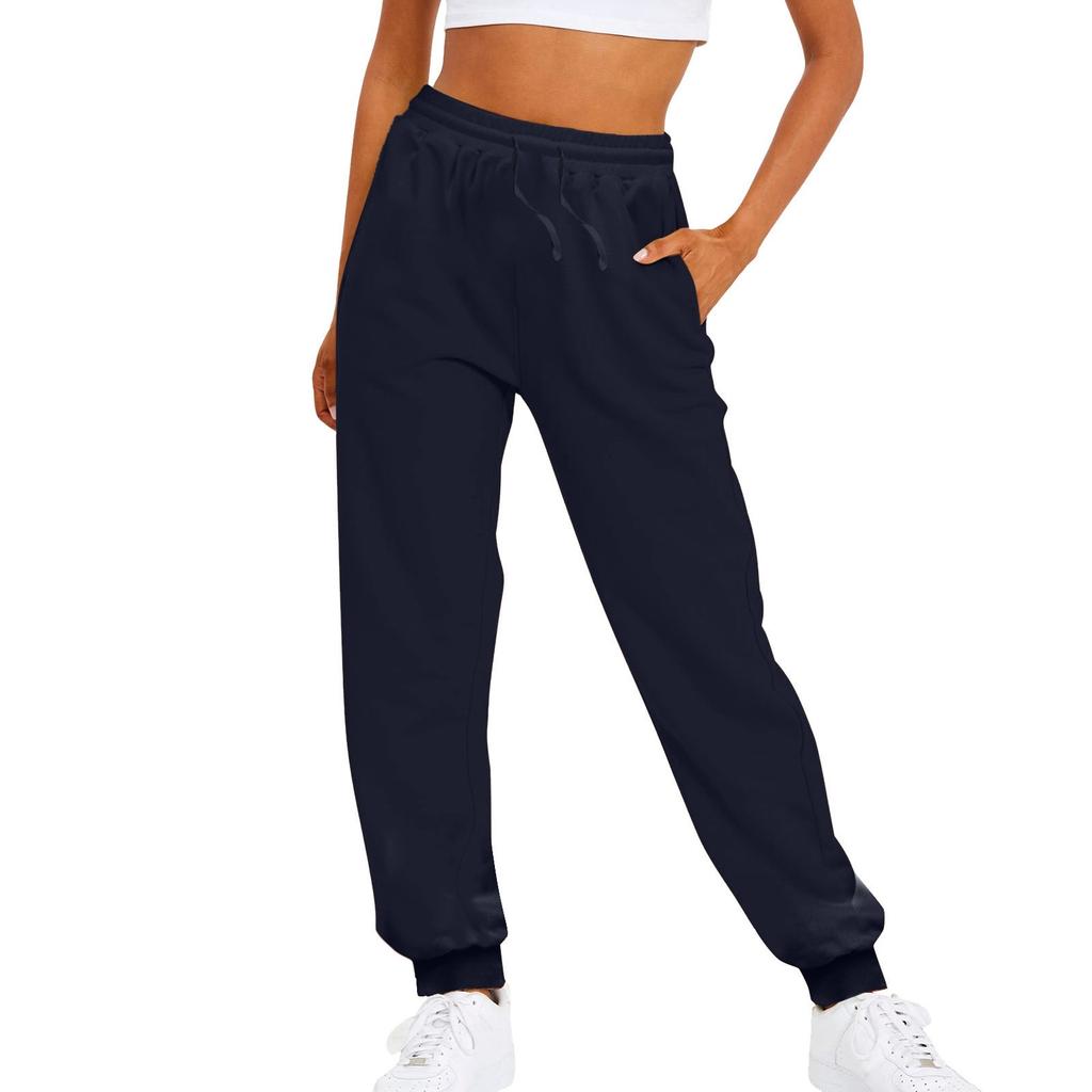 Solid Color Women Pants Pocket Long Women Ladies Solid Color Drawstring Elastic Waist Casual Loose Woman Clothing