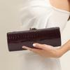 Vintage Cirkulær Rektangulær Clutch Kvinder PU Læder Krokodillemønster Punge Guld Metal Kæde Håndtaske Design Aftenfest Pung