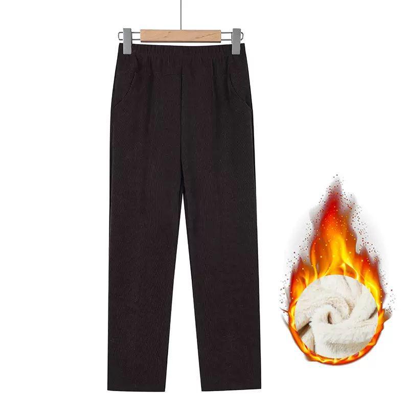 Women's Plus Size High Waist Corduroy Pants for Middle-aged & Elderly - Autumn/Winter, Thickened Velvet, Straight Leg, Mom & Grandma Fit
