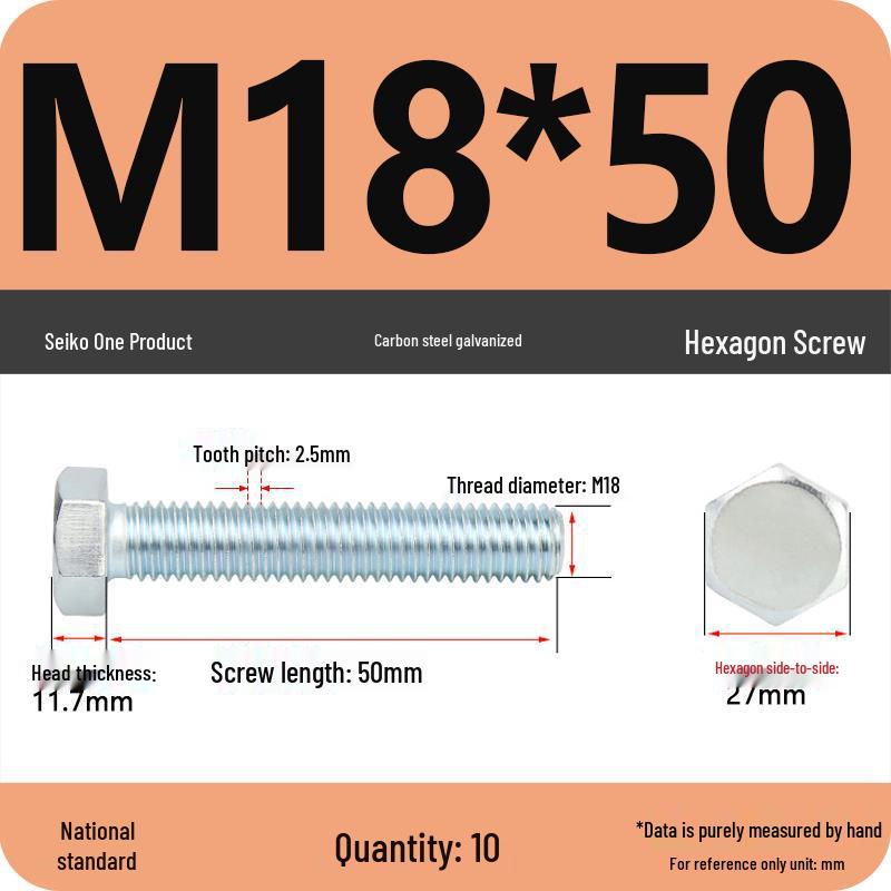 8.8 Grade Galvanized Hex Head Bolt, High-Strength M4-M30