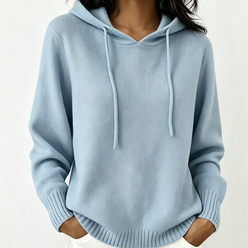 Hooded Knitted Hoodie Women's Autumn/Winter Hoodie Drawstring Pocket Sweater Women's Casual Solid Color Women