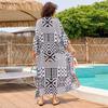 EDOLYNSA 2024 Chic Plaid Gedruckt Pool Party Sexy Badeanzug Bikini Vertuschungen Sommer Frauen Gürtel Kimono Kleid Tunika Plus Größe Strand Vertuschungen Q1332