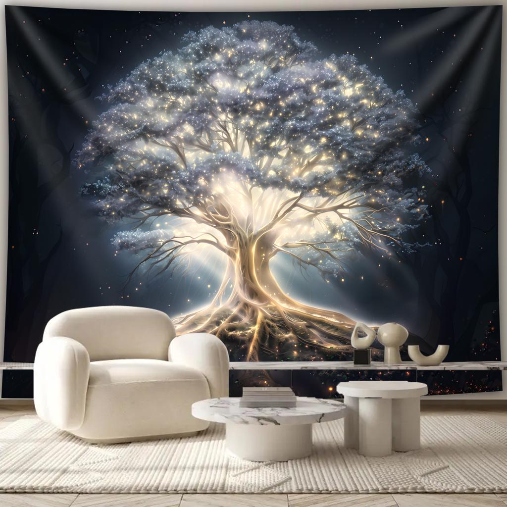Mystische Galaxiebaum-Wandteppich, Magischer Wald, Himmlische Lichter, Zen-Hintergrund, Hängende Dekoration an der Wohnzimmerwand oder im Schlafsaal