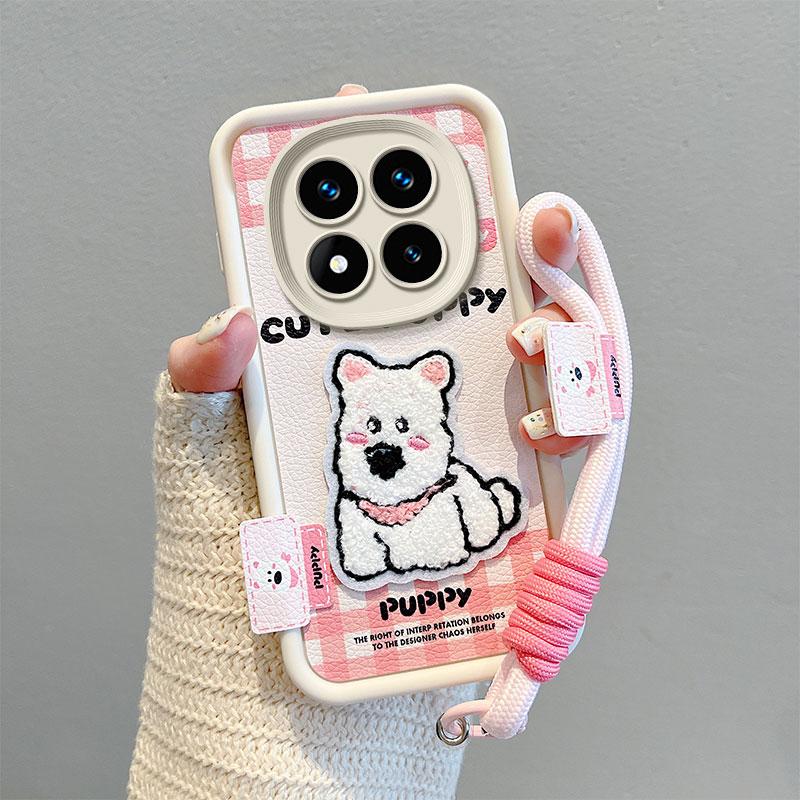KEYSION Cartoon Cute Plush Embroidery Case for Redmi Note 14 Pro 5G 14 Pro+ with Lanyard Shockproof Phone Cover for Xiaomi POCO X7