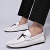 Men's Casual Spring Cowhide Slip-on Loafers, Embossed Leather Driving Shoes, Large Size