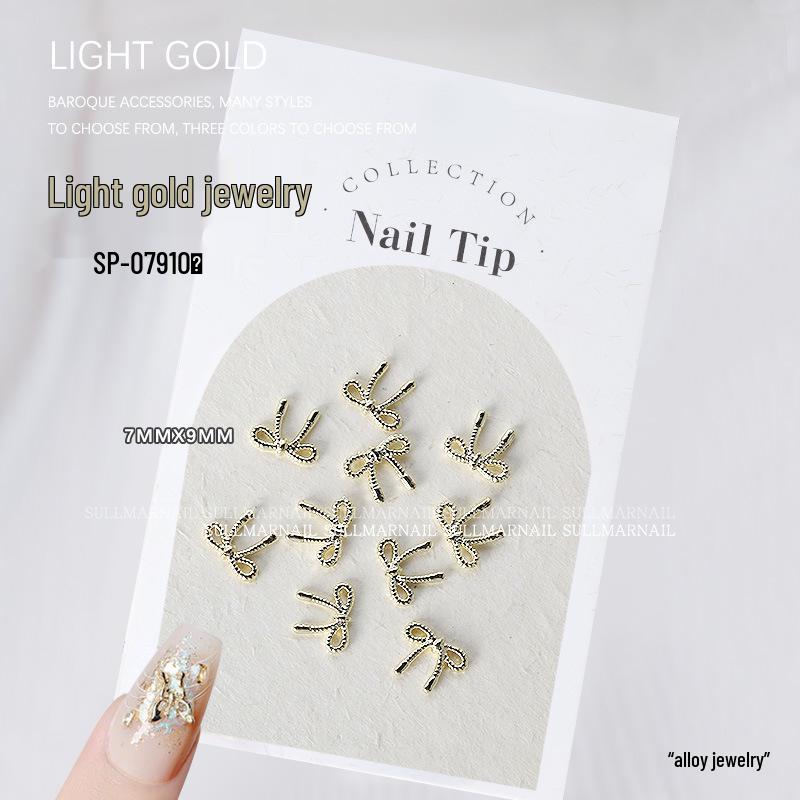 Golden Butterfly 3D Nail Art Set - 10 Pieces of Light Gold Ribbon Bow Decorations