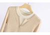 Women's 60s Fine Wool Color Block Sweater, Slim Fit, Elastic Round Neck, Fake Two-Piece Knitwear for Spring & Autumn