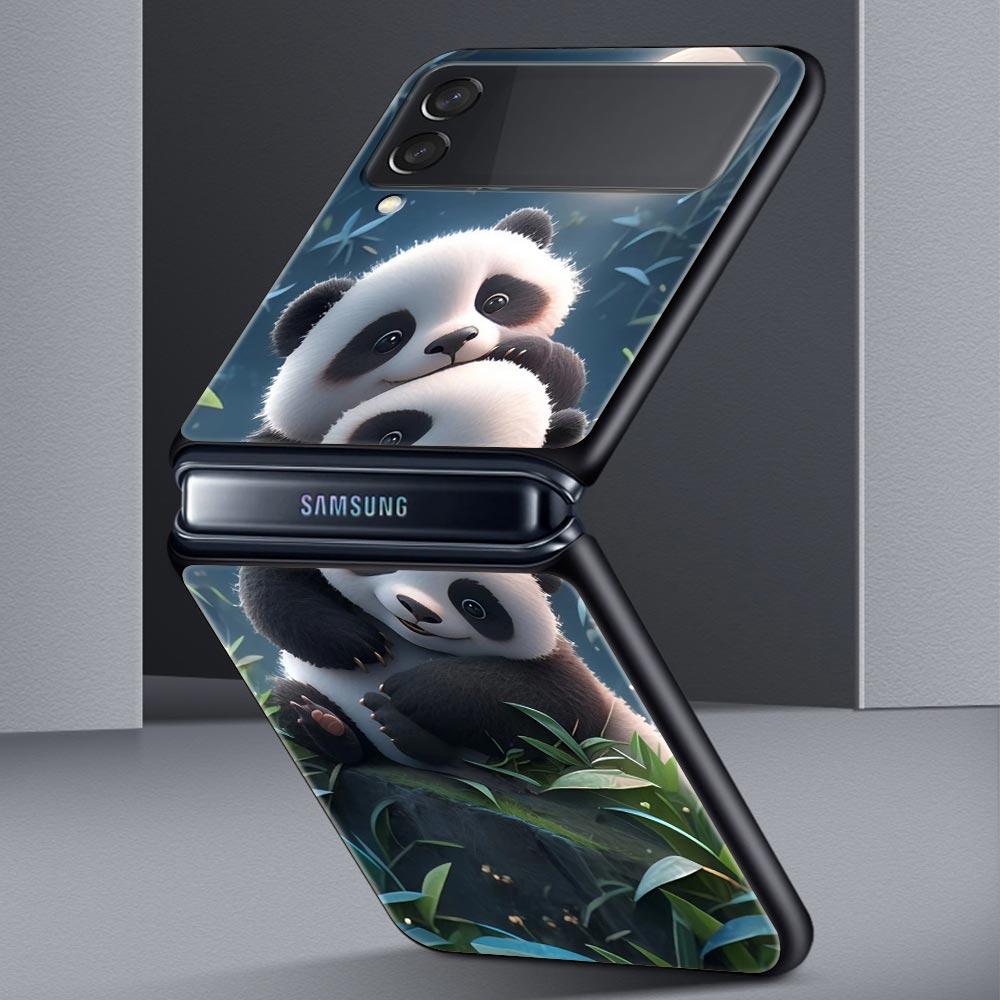 Baby Panda Hard PC Phone Case For Samsung Galaxy Z Flip 7 6 5 4 Black Cover For Galaxy Z Flip 3 Foldable Shell Fundas Capas Bags