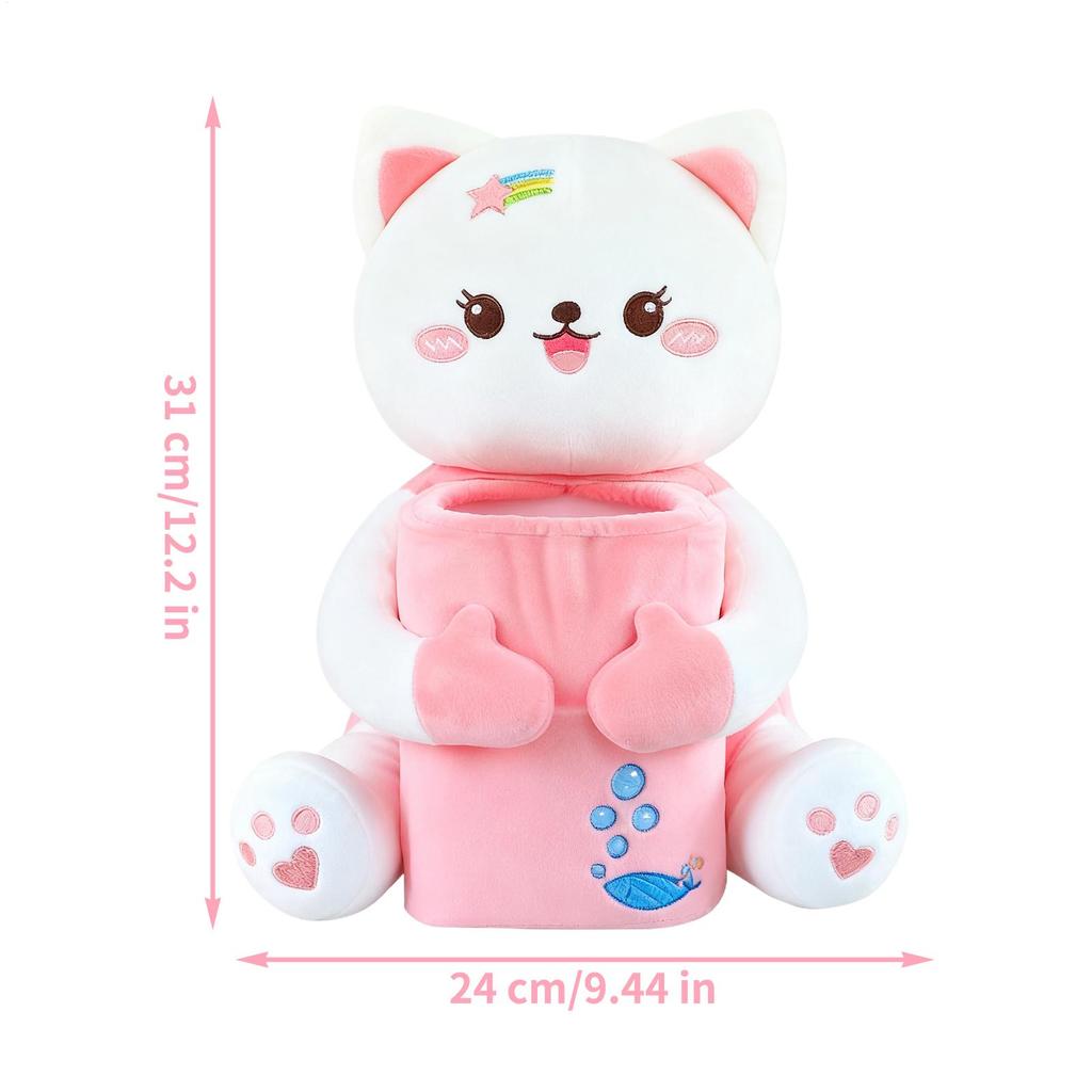 Car Tissue Box Holder 2 in 1 Cat Storage Organizer Cartoon Cute Car Trash Can Storage Box for Center Console Truck SUV RV Sedan