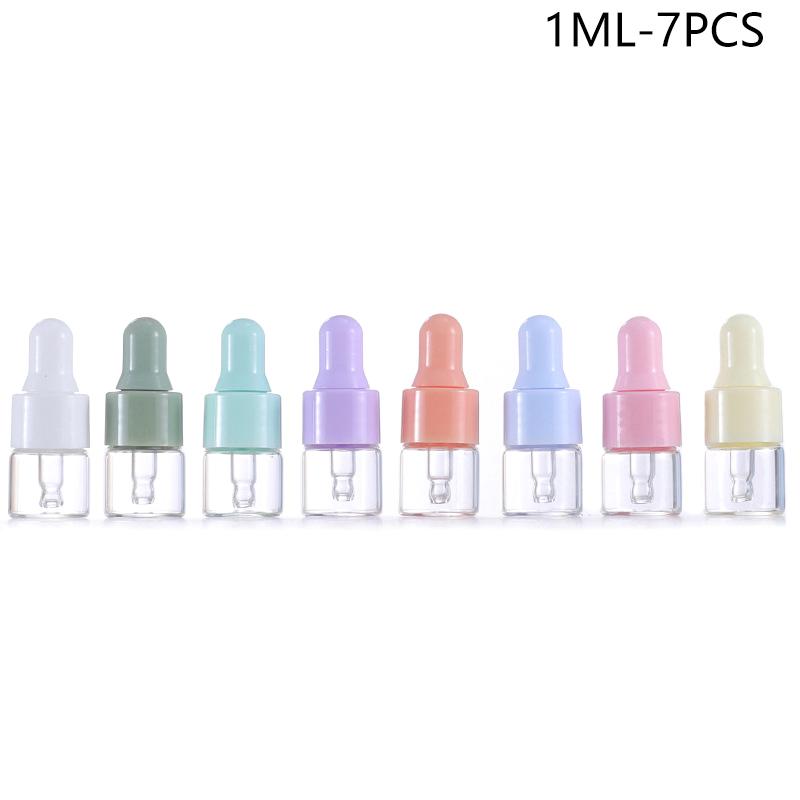 

7Pcs Portable Refillable Mini Dropper Bottle Set 1/2/3/5ml Empty Macaron Color Glass Essential Oil Vials Reusable Container DIY