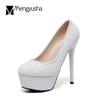 Wedding Party Shoes Women Sexy Super High Heels White/Silver/Pink Glitter Pumps Bling Pointed Toe Platform Shoes Zapatos Mujer