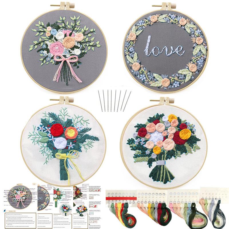 1 European-style 3D Floral DIY Embroidery Fabric Kit