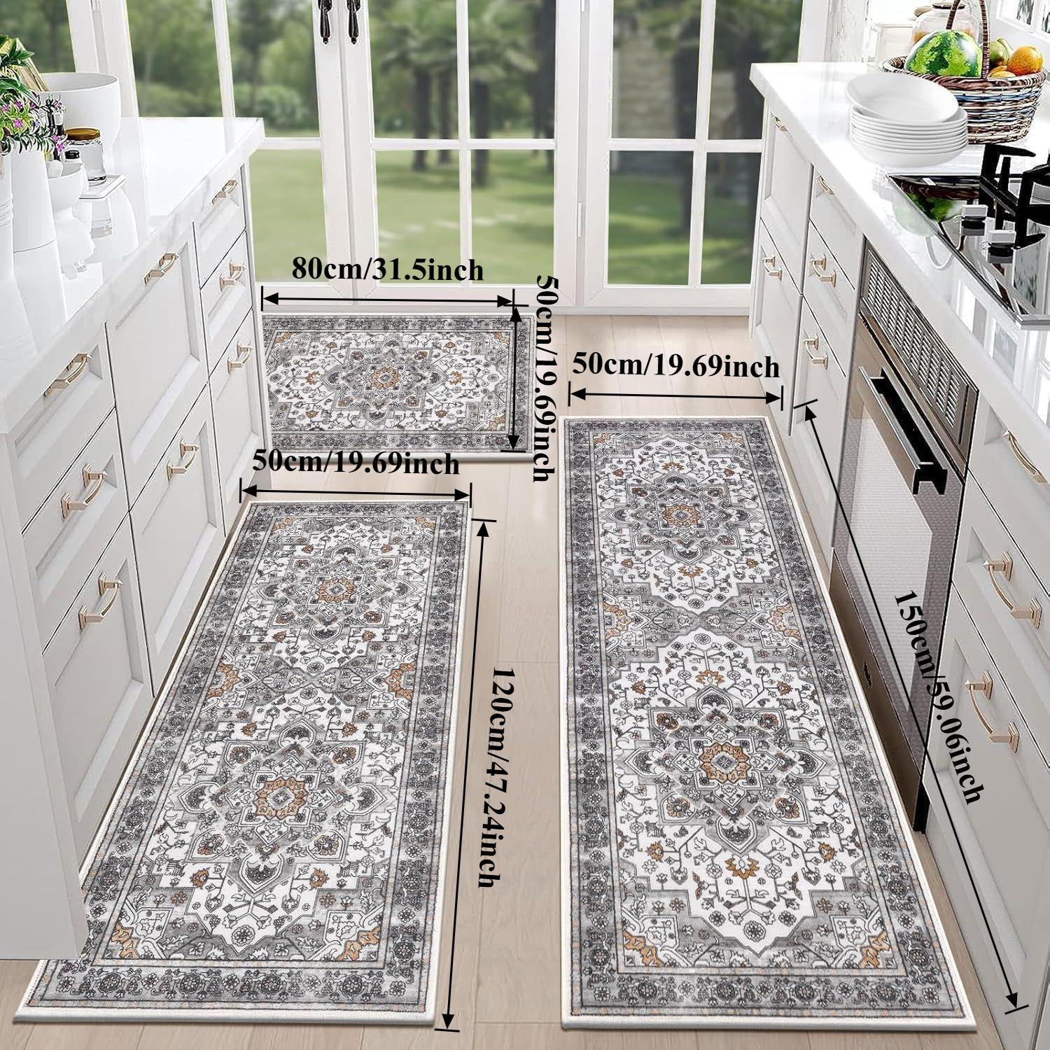 

Bohemian Style Kitchen Carpet Oil Absorbing Anti Slip Washable Floor Mat Suitable for Laundry Hallway Home Decoration Door Mat 3pcs set